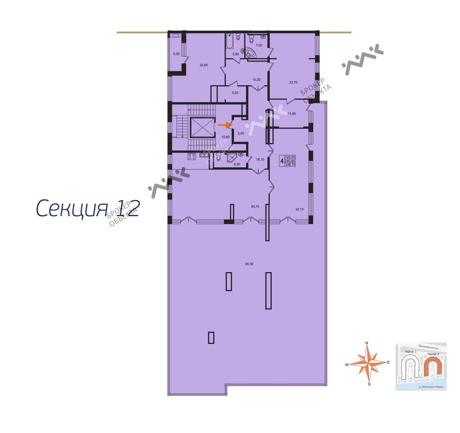 3 комн. кв. 236.1 m2 6/7 этаж Приморский проспект, д.46 Купить по цене  81218000 ₽